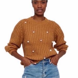 Vero Moda NWT pearlcore chunky long sleeve knit camel fisherman sweater large